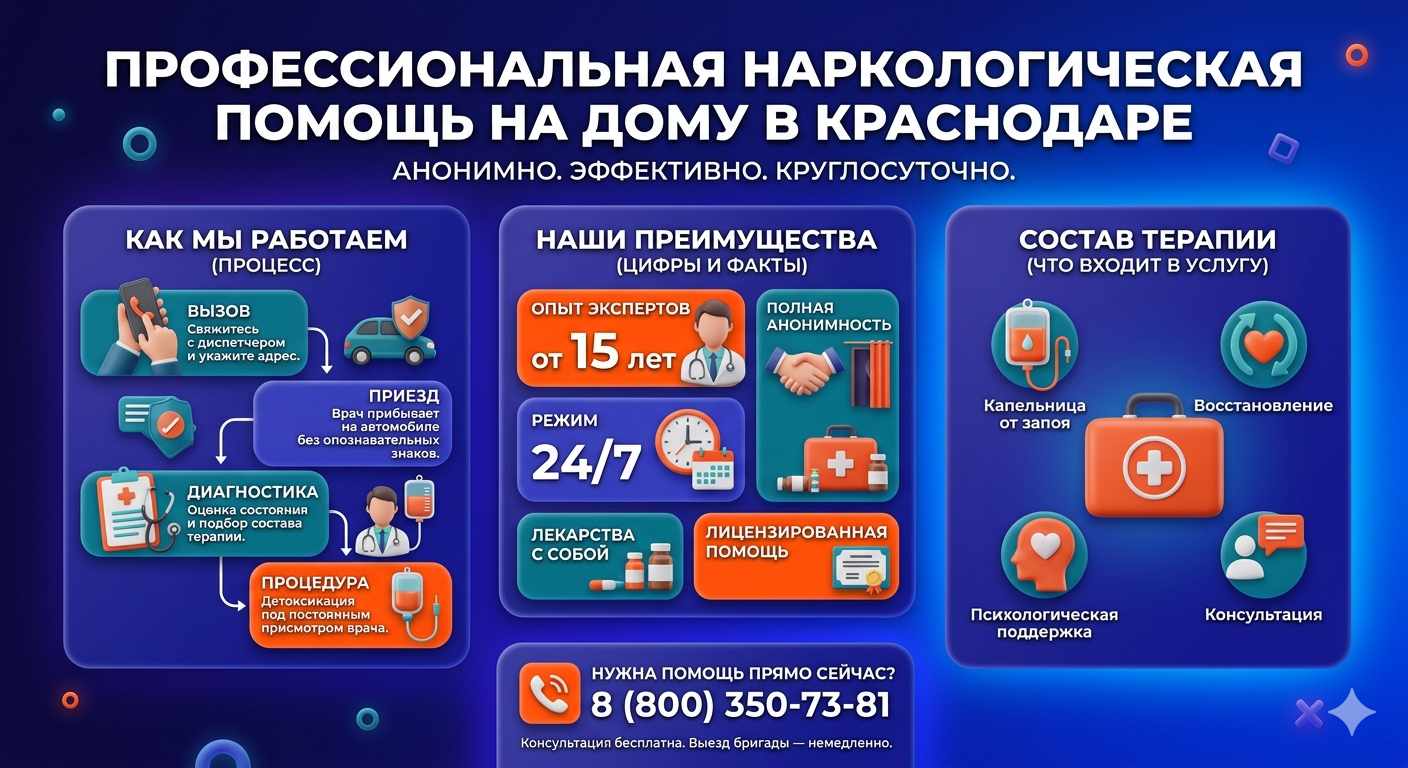 Инфографика о принципах лечения алкоголизма на дому в Великом Новгороде: этапы вызова нарколога, преимущества анонимной детоксикации и состав медицинской помощи.